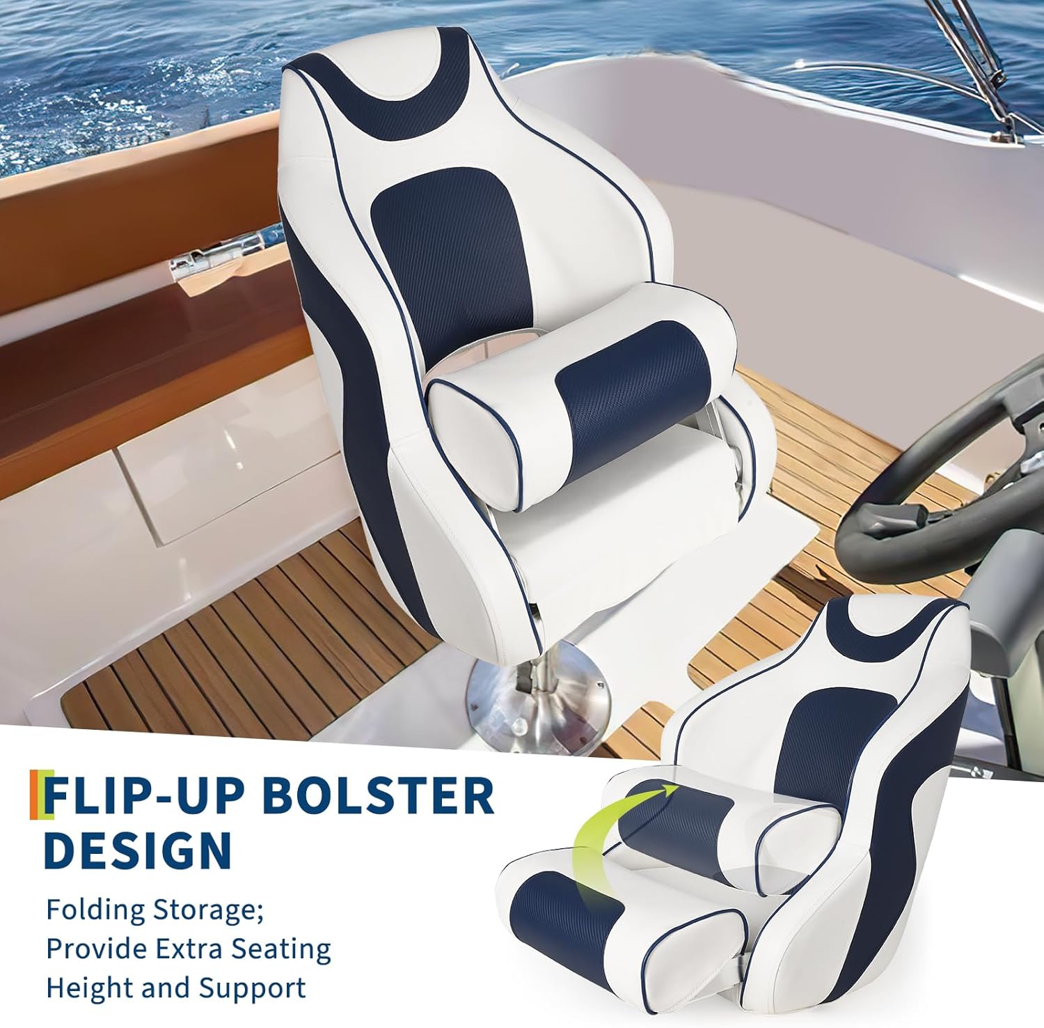 Fishing Boat Trailer - High Back Boat Seat with Flip-Up